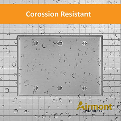 AP-10413, Stainless Steel Blank Wall Plate, 3 Gang Standard Size 4.50" x 6.38" Corrosion and Heat Resistant, Unbreakable Metal, Silver, Cover Unused Electrical Sockets or Switch Holes - size: 3 Gang