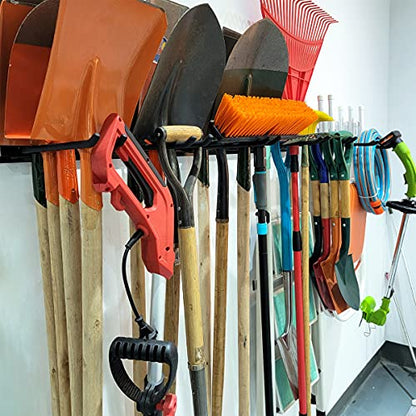 TORACK Tool Storage Rack, Heavy Duty Steel Garage Wall Mount Garden Tool Organizer for Ladders, Chairs, Shovels, Broom, Power tools (8-Pack 5.7"-11" Mixed Hooks, up to 800 lbs) - size: Metal Rack