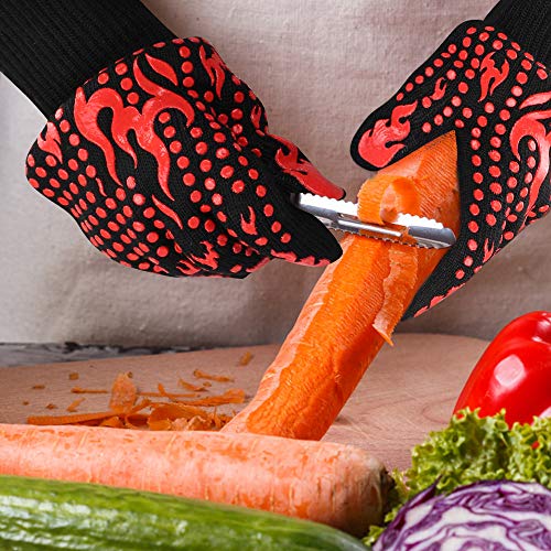 Comsmart BBQ Gloves, 1472 Degree F Heat Resistant Grilling Gloves Silicone Non-Slip Oven Gloves Long Kitchen Gloves for Barbecue, Cooking, Baking, Cutting - color: Red, size: long