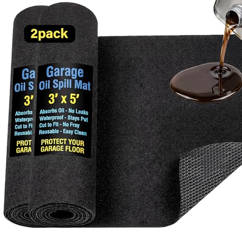 AHEONLAR Oil Spill Mat, 36" x 60" 2Pack Waterproof Garage Floor Mat, Durable Garage Floor Mats for Under Car, Oil Change Mat Easy to Clean, Washable Garage Mat Protect Floor from Spill & Stain（Black） - size: 3' x 5'，2pack