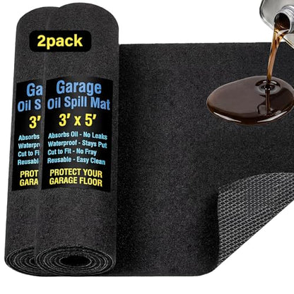 AHEONLAR Oil Spill Mat, 36" x 60" 2Pack Waterproof Garage Floor Mat, Durable Garage Floor Mats for Under Car, Oil Change Mat Easy to Clean, Washable Garage Mat Protect Floor from Spill & Stain（Black） - size: 3' x 5'，2pack