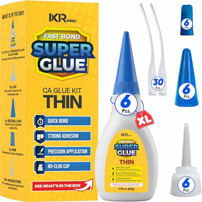 CA Glue Thin Viscosity Kit (6x1.75 oz.) Cyanoacrylate Glue, Super Glue for Precision Repairs, Wood, Plastic, Model Building, Crafts, and 3D Printing, Fast-Drying Adhesive for Tight Spaces and Cracks - size: 6 Pack, style: Thin CA Glue