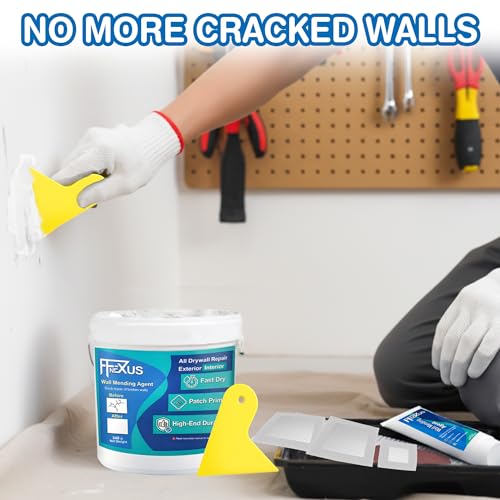 Drywall Repair Kit – 4.23 oz Tube + 8.47 oz Putty Jar with 2×2″&4×4″ Wall Patch Mesh, Dual Scrapers & 2 Sandpapers| Fast-Dry Spackle & Sheetrock Crack Filler for Wall, Ceiling, Plaster Repair - color: 2 Pack & Wall Patches