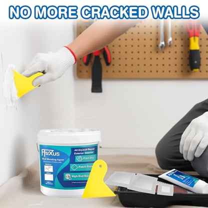 Drywall Repair Kit – 4.23 oz Tube + 8.47 oz Putty Jar with 2×2″&4×4″ Wall Patch Mesh, Dual Scrapers & 2 Sandpapers| Fast-Dry Spackle & Sheetrock Crack Filler for Wall, Ceiling, Plaster Repair - color: 2 Pack & Wall Patches