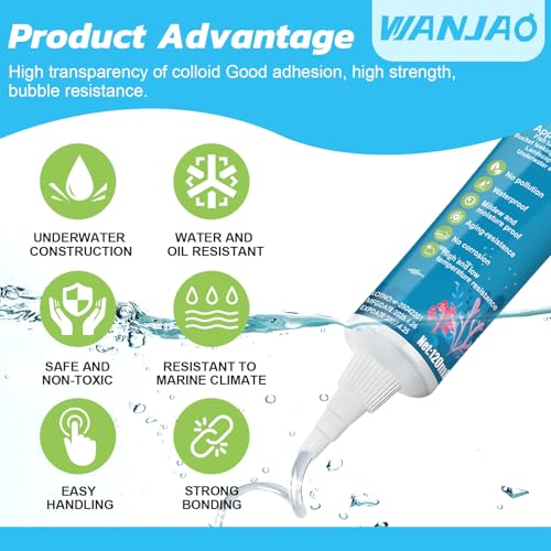 Aquarium Safe Silicone, Aquarium Silicone Transparent Underwater Sealant Fish Tank Waterproof Strong Adhesion Good Flexibility Underwater Bonding for Fish Tank, Pools Transparent, 120ml