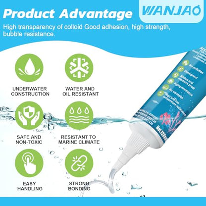 Aquarium Safe Silicone, Aquarium Silicone Transparent Underwater Sealant Fish Tank Waterproof Strong Adhesion Good Flexibility Underwater Bonding for Fish Tank, Pools Transparent, 120ml