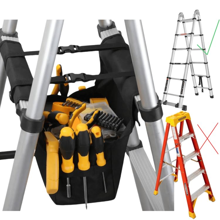KVI Folding Ladder Tool Tray Bag, Fit A Frame Telescoping Extension Stepladder, No Need Repeated Up-Down Climbs Black - color: Standard Capacity