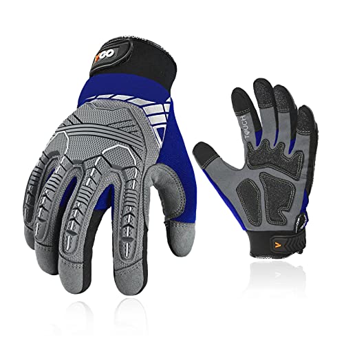 Vgo... 1-Pair Heavy Duty Synthetic Leather Work Gloves, Impact Protection Mechanic Gloves, Rigger Gloves, Vibration Reduction, Touchscreen Capable (Size M, Blue, SL8849) - color: Blue-regular, size: Medium (1 Pair)