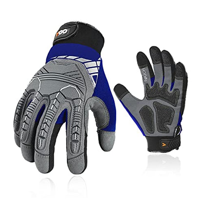 Vgo... 1-Pair Heavy Duty Synthetic Leather Work Gloves, Impact Protection Mechanic Gloves, Rigger Gloves, Vibration Reduction, Touchscreen Capable (Size M, Blue, SL8849) - color: Blue-regular, size: Medium (1 Pair)