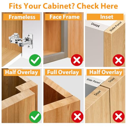 TamBee 1/2 Inch Overlay 165 Degree Cabinet Door Hinges 48mm Frameless Soft Close Hinges for Kitchen Corner Adjustable Lazy Susan for Cabinet,2 Pcs/1 Pair (Half Overlay) - style: 165° Half Overlay