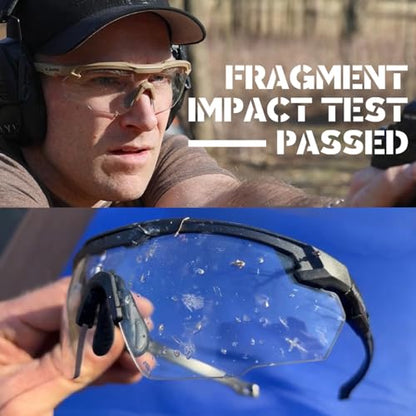 HTS HUNTERSKY Ballistic Tactical Shooting Glasses ANSI Z87+ UV400 Protective Eyewear - color: Black Dots Clear