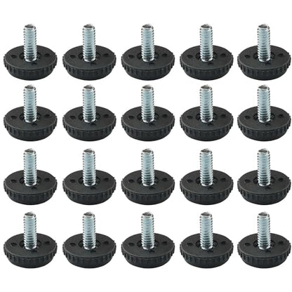 CHENJIN 20pcs Adjustable Feet 1/4 Rubber Head Screws Threaded Leveler for Table Chairs Cabinet Legs