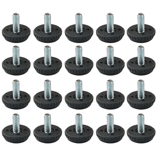CHENJIN 20pcs Adjustable Feet 1/4 Rubber Head Screws Threaded Leveler for Table Chairs Cabinet Legs