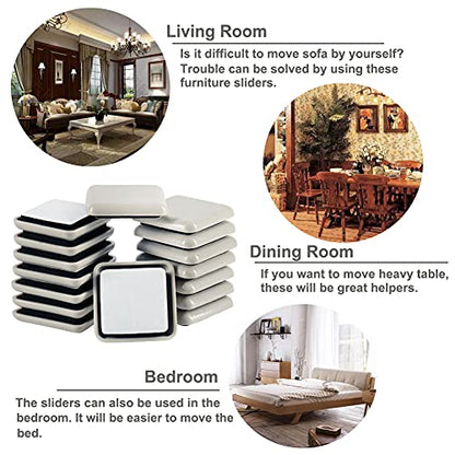 Stick Furniture Sliders, 40mm 16pcs Furniture Glides for Easy Moving on Carpet Hardwood (Beige) - color: Beige, size: Square