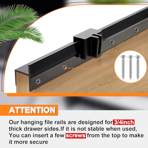 Leinuosen 6 Pcs File Cabinet Rails PVC Hanging Black Document Cabinet Rails for Drawer Sides Letter Size Office File Drawer Holder Organizer Storage, 15.8 Inches Long(3/4 Inch Wide) - size: 3/4 Inch Wide