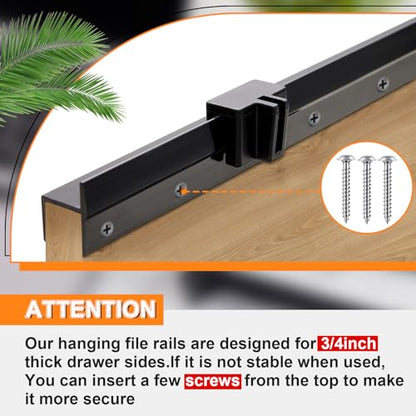 Leinuosen 6 Pcs File Cabinet Rails PVC Hanging Black Document Cabinet Rails for Drawer Sides Letter Size Office File Drawer Holder Organizer Storage, 15.8 Inches Long(3/4 Inch Wide) - size: 3/4 Inch Wide