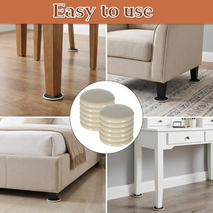12 Pcs Furniture Sliders, Round Sliders for Furniture on Carpet, 2 Inch PE Floor Protectors for Sofa, Table & Chair Moving, Beige