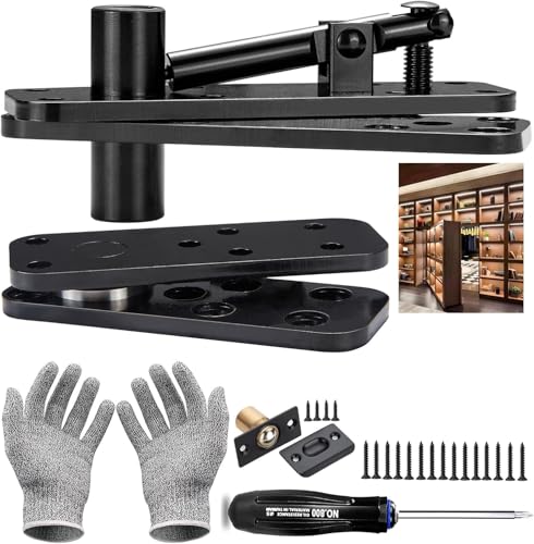 Hidden Door Hinge 573lbs Load-Bearing, Thickened Solid Stainless Steel Heavy Duty Pivot Hinge for Secret Door, Hardware Swinging Pivot Hinge 360° Rotation Invisible Bookcase Door Hinges Hardware Kit