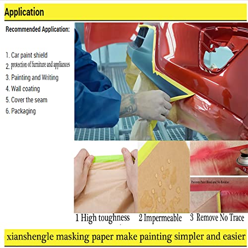 Tape and Drape, Paint Masking Paper, Pre-Taped Masking Paper for Painting, 2 Pack Car Protection Covering Paper, Paint Tape, for Car and Furniture, Floor.（Unfold 20 inch wide and 90 feet long）