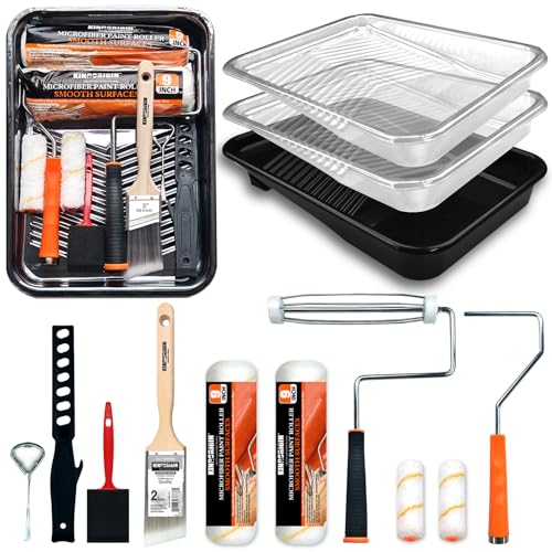 13 Pcs Paint Tray Set, Paint Brush, Paint Tray, 9" & 4" Paint Roller Covers and Wire Roller Frame, Can Opener, House Painting Supplies for Indoor and Outdoor Painting Walls, Ceilings, Trim - color: 13 Pack, 9" Paint Trays