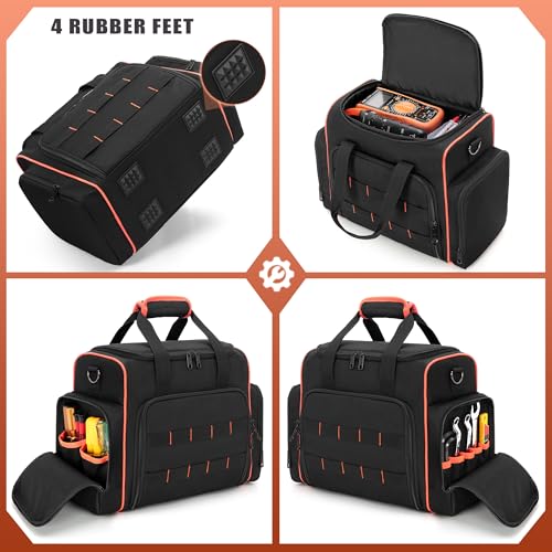 Marscamd Tool Bag with 3 Removable Cases, 2 Layers Tool Tote for Hand Tools, Black with Red Binding - color: Black with Red Binding
