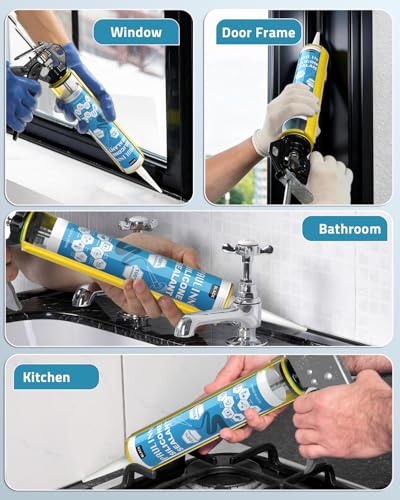PAULINN 12 Packs Black Silicone Sealant 100% Waterproof Silicone Caulk - color: Black, size: 12 Packs