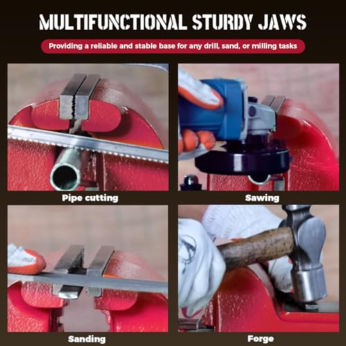 8" Heavy-Duty Bench Vise, 8" Jaw Width & Opening, 11,025 lbs Clamping Force, 60,000 PSI Ductile Iron Vise with 360° Swivel Base, Anvil & Pipe Jaws for Metalworking Industrial Use (RS80) - size: 8In