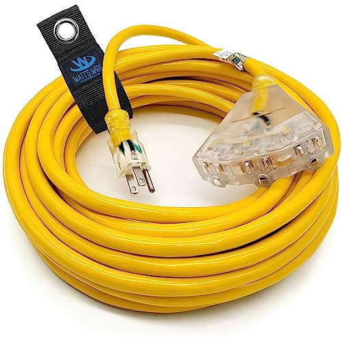 100 ft Outdoor Extension Cord Waterproof - 12 Gauge Heavy Duty Extension Cord 100 ft - Lighted Outdoor Extension Cords with Multiple Outlets - Watts Wire - 100' Grounded - extensiones electricas - size: 100 Ft