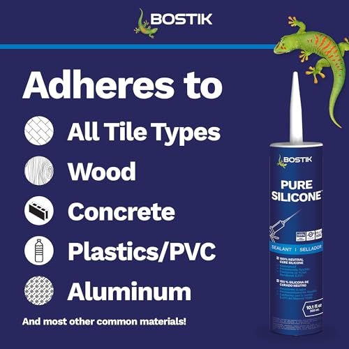 BOSTIK Pure Silicone Clear 10.1oz Silicone Caulk & Sealant for Kitchen & Bath | Professional Grade, 100% Waterproof | Internal/External Use | UV, Mildew, Shrink & Crack Resistant | 1 Cartridge - color: Clear
