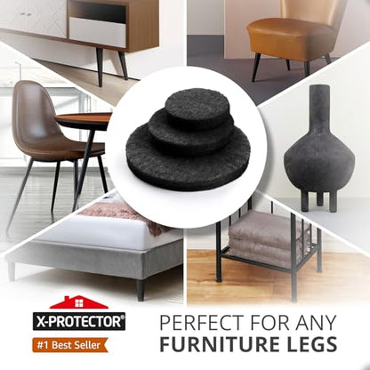 Felt Furniture Pads 235 PCS X-Protector! Huge Quantity of Black Furniture Pads for Hardwood Floors with Many Big Sizes – Your Ideal Wood Floor Protectors for Furniture. - size: 235 Pcs Black, Round & Square