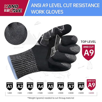 HandLove Cut Resistant Gloves – ANSI A9 Cut Proof Safety Work Gloves | Sandy Nitrile Anti-Slip, Touchscreen, Durable, PFAS Free | Wood Carving, Gardening, Glass Cutting, Car Repair – Black,1Pair,M - color: Black, size: Medium