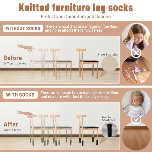 40 PCS Black Furniture Leg Socks - Knitted Chair Leg Floor Protectors for Hardwood Floors - Fits Round and Square Legs - High Elastic Bar Stool Chair Leg Covers Furniture Caps Set for All Shapes - size: 40 Pcs Black