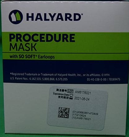 HALYARD Single-Use, Disposable Earloop Medical Mask, Designed For Short-Term Wear, Pleat-Style with Earloops, Blue, 47080