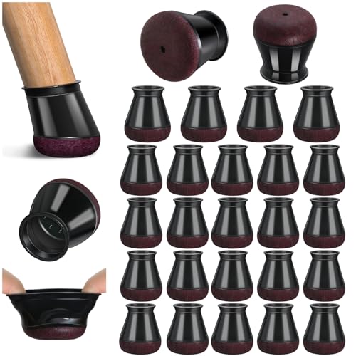 PISAO 24 Pcs Chair Leg Floor Protectors, Black Silicone Chair Leg Protectors Caps Covers for Hardwood Floors, Furniture Pads Sliders with Wrapped Felt Bottom Small (Fit:0.5"-0.75") - color: Black-24pcs, size: Round Small