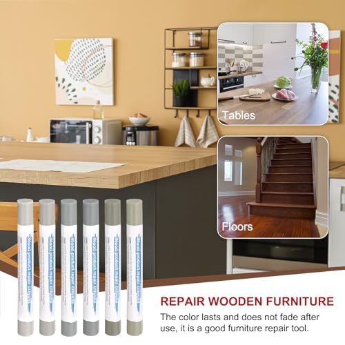 HARFINGTON Wood Filler Sticks 6 Colors Wooden Wax Touch Up Furniture Repair Crayons for Medium Green, Turquoise, Gray, Khaki, Light Khaki, Titanium White - color: Bean Greens Series