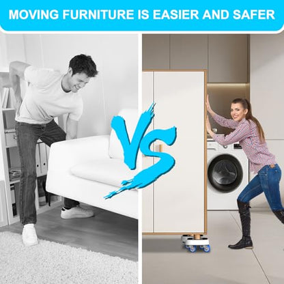 New Upgrade Furniture Movers with Wheels, Furniture Sliders with 360° Rotatable 1.25in Wheels, Furniture Dolly for Moving Heavy Sofa, Bed, Load Capacity Up to 900lb - size: 1.25in Wheels Without Pry Bar
