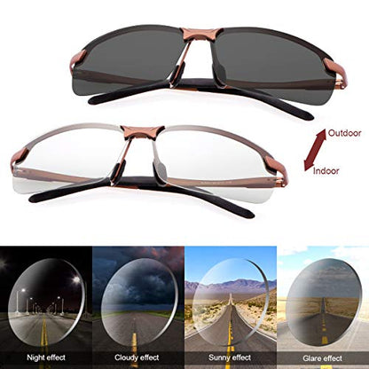 YIMI Men Photochromic Polarized Sports Sunglasses Cycling Fishing Driving Glasses UV Protection Eyeglasses Anti Glare Eyewear - color: 3043 Brown