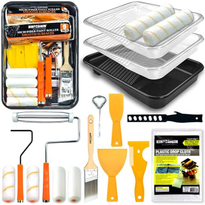 King Origin 18 Pcs Paint Roller Kit - 9" & 4" Paint Roller Covers, Paint Tray with Liners, Brush, Scrapers & Tools | All-in-One Painting Supplies for Walls, Ceilings, DIY Home | Paint Kit for House - color: 18 Pack, 9" & 4" roller
