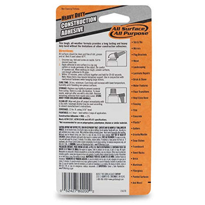 Gorilla Heavy Duty Construction Adhesive, 2.5 Ounce Squeeze Tube, White, (Pack of 1) - style: 1 - Pack