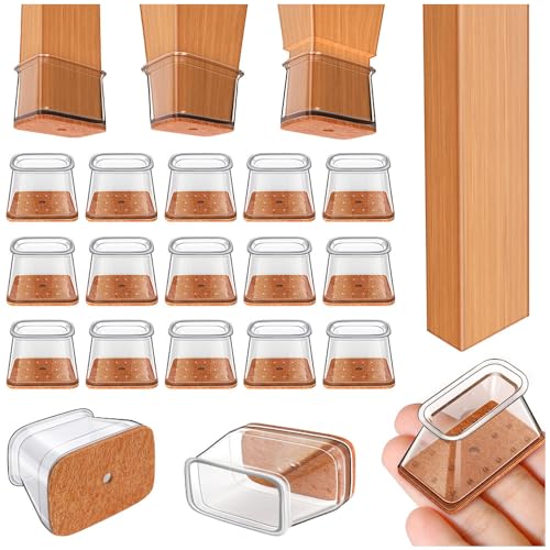 Ansible 24 pcs Rectangle Large Chair Leg Floor Protectors, Furniture Felt Pads Silicone Covers caps for Chairs,Chair Leg Protectors for Hardwood Floors (Fit Length 1-1/8” to 1-1/2”,Width 3/4” to 1”) - color: Clear-24pcs, size: Rectangle S