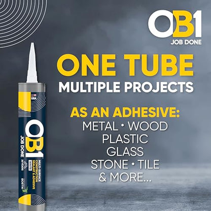 OB1 Universal Caulk Sealant & Adhesive White 10.1oz | Professional Grade Premium All-in-One Advanced Hybrid 2-in1 | Water Resistant Internal & External | Shrink Crack UV & Fade Resistant | 1 Cartridge - color: White, size: 10.1oz (Pack of 12)