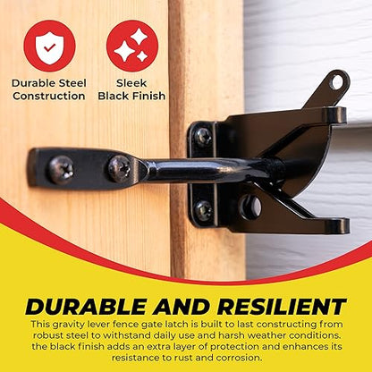 Self Locking Automatic Gravity Lever Fence Gate Latch, Steel, Black