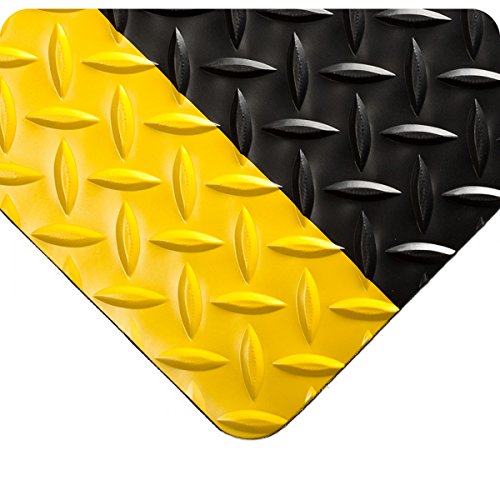 Wearwell 385.316x2x3BYL Diamond-Plate Runner Mat, 3' Length x 2' Width x 3/16" Thick, Black with Yellow - color: Black/Yellow, size: 3'