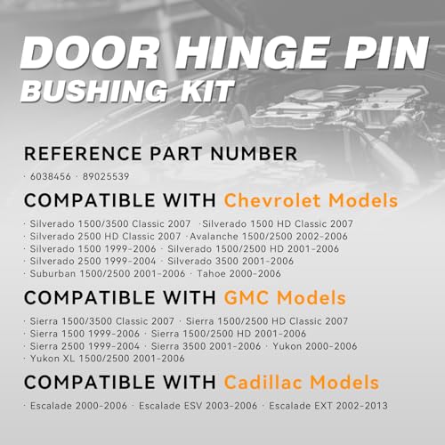 38456 Door Hinge Pin and Bushing Kit Compatible with Chevy Silverado GMC Sierra Yukon Cadillac, Front Left Driver Side, # 6038456 89025539