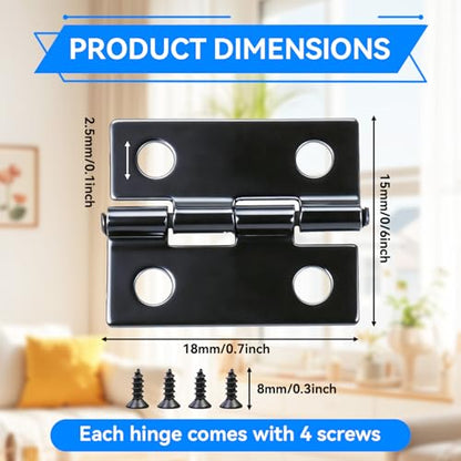 50Pcs 18 x 15mm Small Hinges with 200 Screws, Black Mini Hinges for Wooden Box, Jewelry Box, Picture Frame and DIY Projects