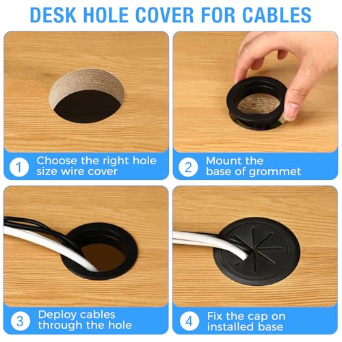 Desk Grommet 2-1/16" (53 mm), Desk Hole Cover for Cables Black, Cable Grommet ABS Plastic, Desk Hole Grommet for Office and Home Table Cable, Detachable & Flexible Cable Cord Organizer-4 Pcs - size: 2-1/16"(53 mm)-4Pcs, style: Black