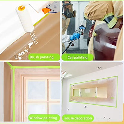 Pre-Taped Masking Paper for Painting-12 inch x 50 feet Tape and Drape for Painting, Painters Paper for Automotive Paint Masking, Floor Protection,Wall Covering（1 roll）