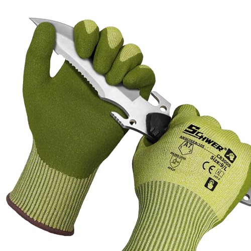 Schwer 2 Pairs ANSI A7 Cut Resistant Fishing Gloves, CR3009 Touchscreen Compatible Work Gloves for Men and Women, Non Slip, Ideal for Fishing, Hunting, Hiking, Cycling, and Outdoor Activities, S - color: Army Green, size: Small