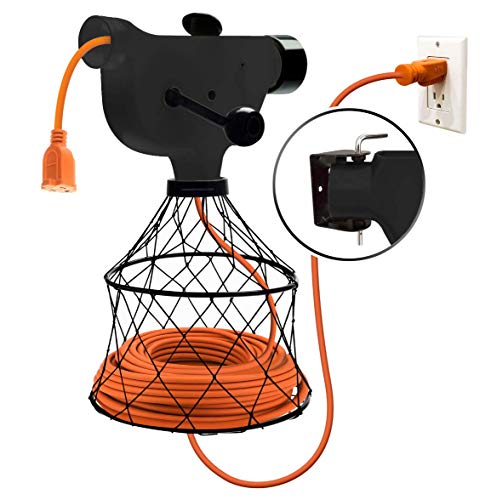Extension Cord Winder Organizer, Transportable from Wall to Wall with 2 Fixed and 1 Swivel Wall Mount - color: Black