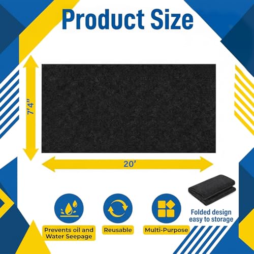 AHEONLAR Oil Spill Mat, 7'4"x20' Waterproof Garage Floor Mats for Under Car, Garage Car Mat Easy to Clean, Oil Change Mat Durable, Washable, Protection from Snow, Rain and Mud for Cars（Black） - size: 7'4"x20'